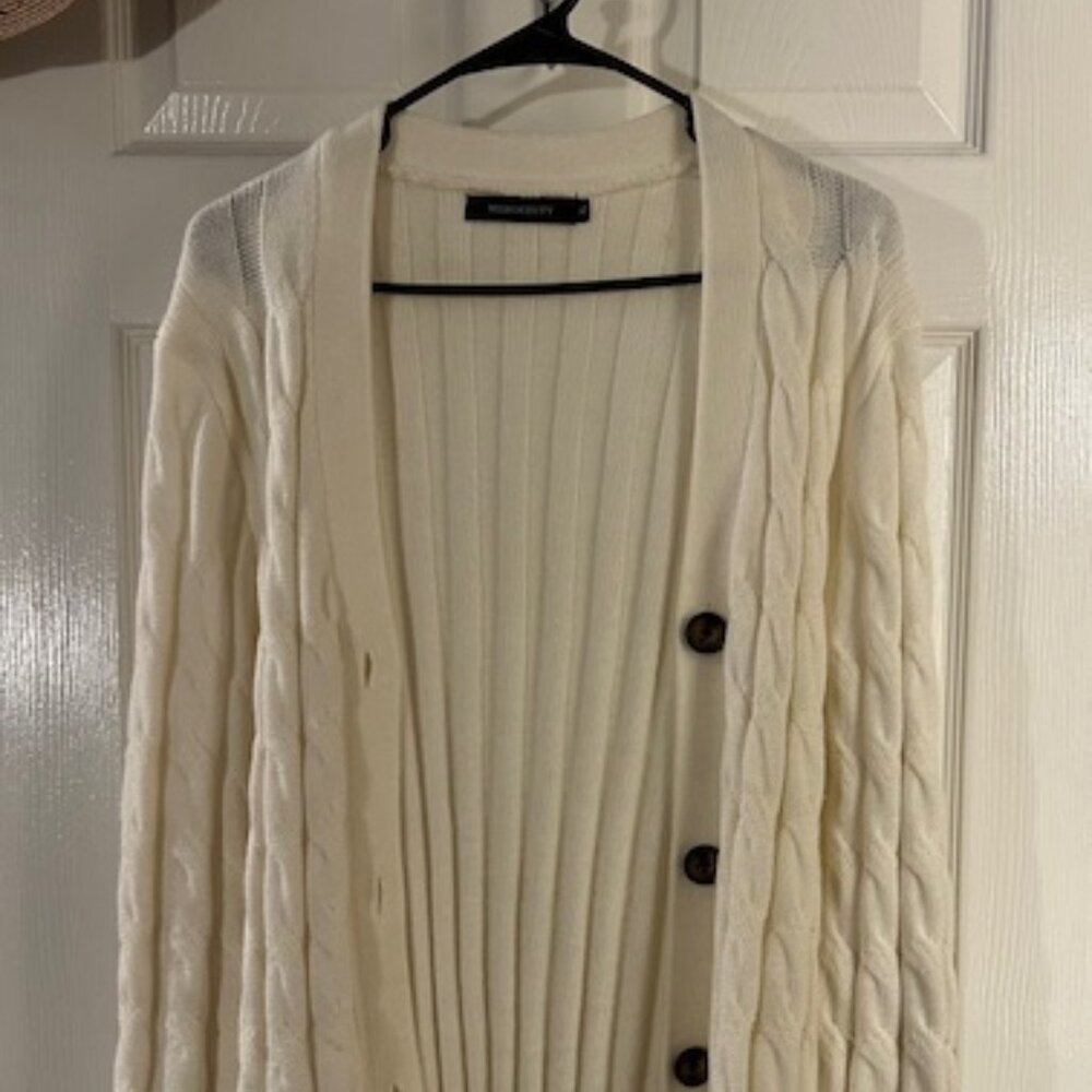 XL Merokeety Off White, Brown Button Button Down Heavy Sweater